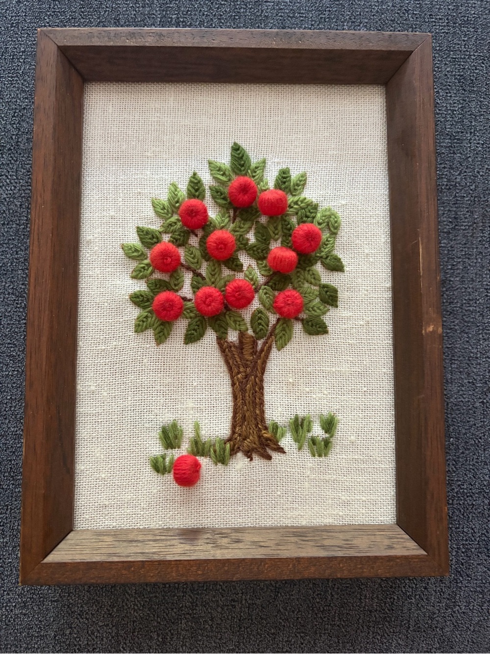 Handmade Red Pom-Pom Tree Embroidery Wall Art by